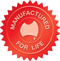 Manufactured For Life red logo with the shape of Australia in the centre.