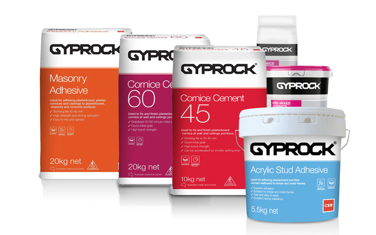 Gyprock® Adhesives, Sealants and Cornice Cement range.