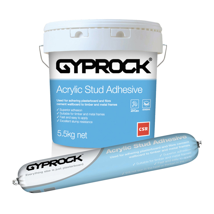 Gyprock® Acrylic Stud Adhesive in 5.5kg tub and 900g sausage.