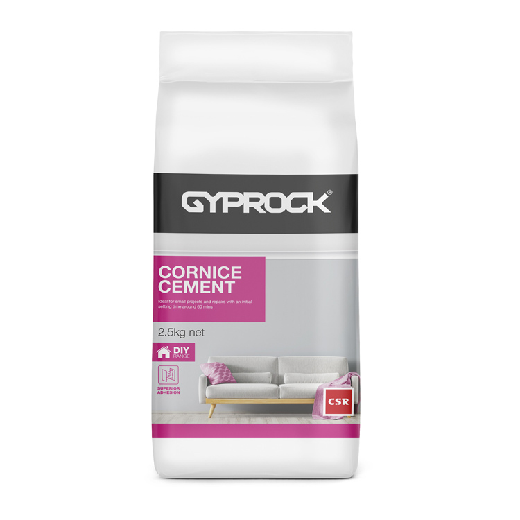 Gyprock® DIY Cornice Cement in 2.5kg non-re-sealable bag.