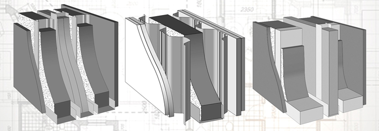 Technical drawings of three Gyprock wall systems