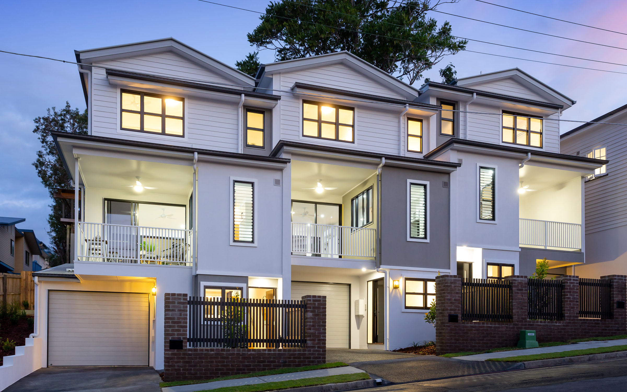 Town houses with side-by-side party wall systems.